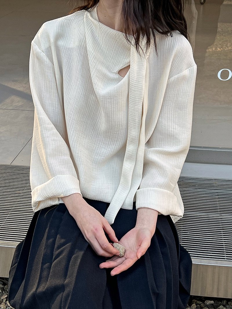 Retro Elegant Ribbon Texture Shirt For Women - Image 13