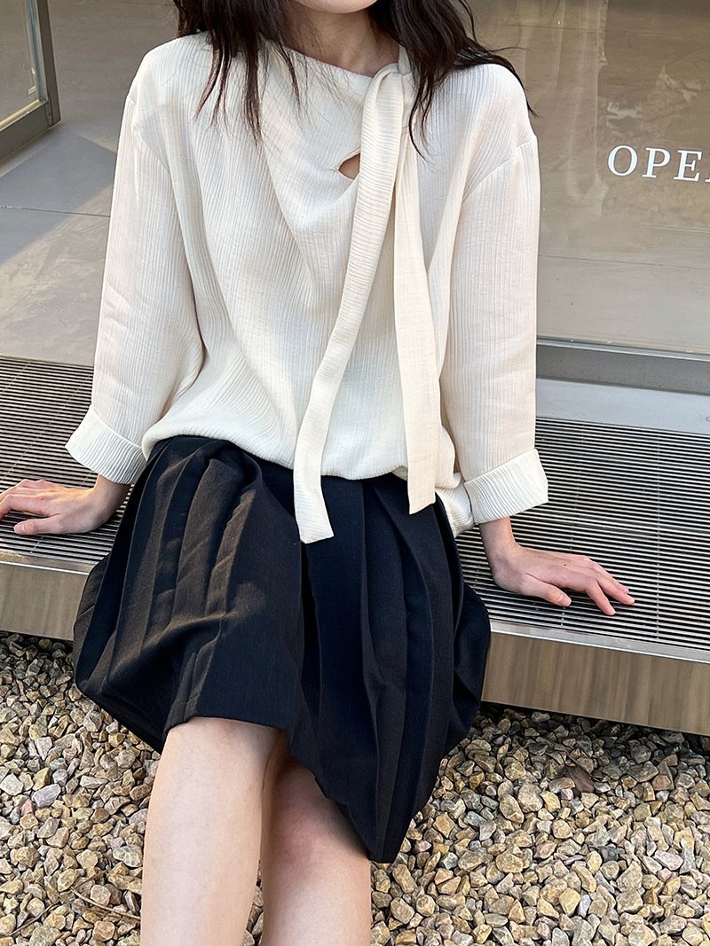 Retro Elegant Ribbon Texture Shirt For Women - Image 8