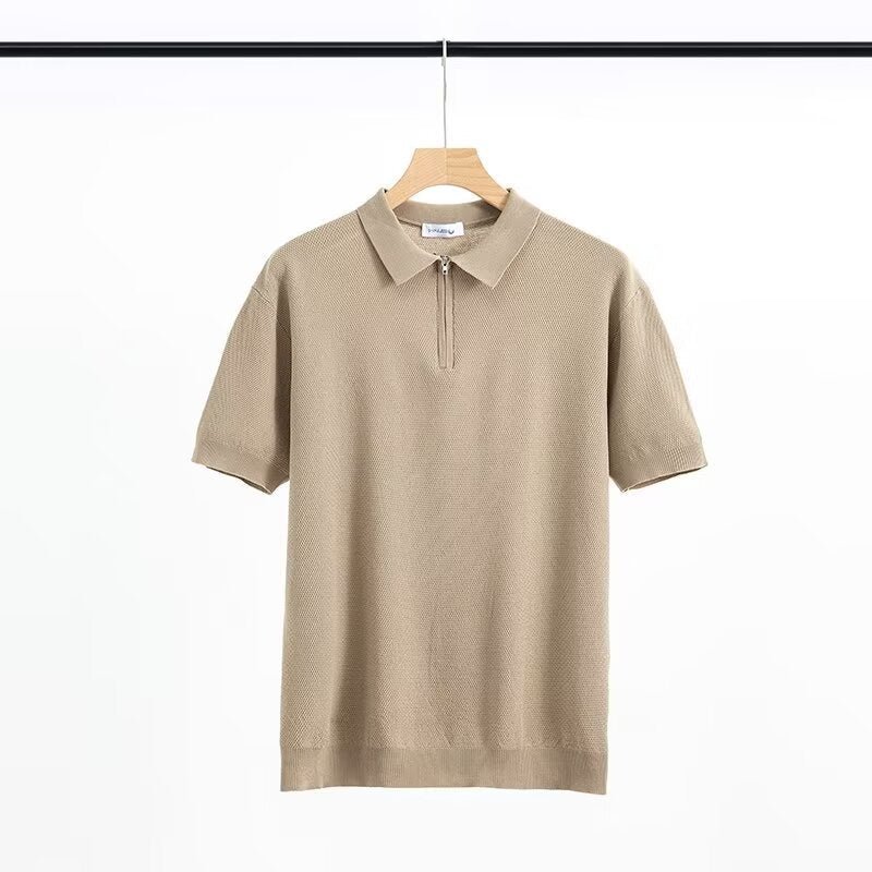 Light Luxury Zipper Polo Shirt Lapel Short Sleeve