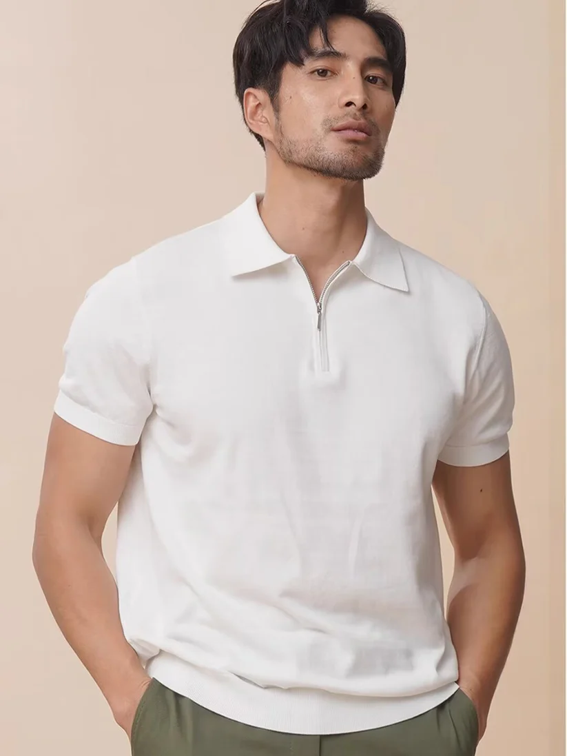 Light Luxury Zipper Polo Shirt Lapel Short Sleeve - Image 2