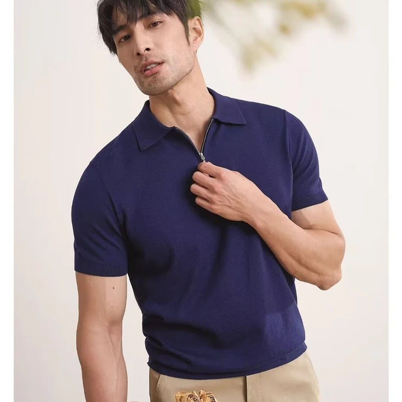 Light Luxury Zipper Polo Shirt Lapel Short Sleeve - Image 3