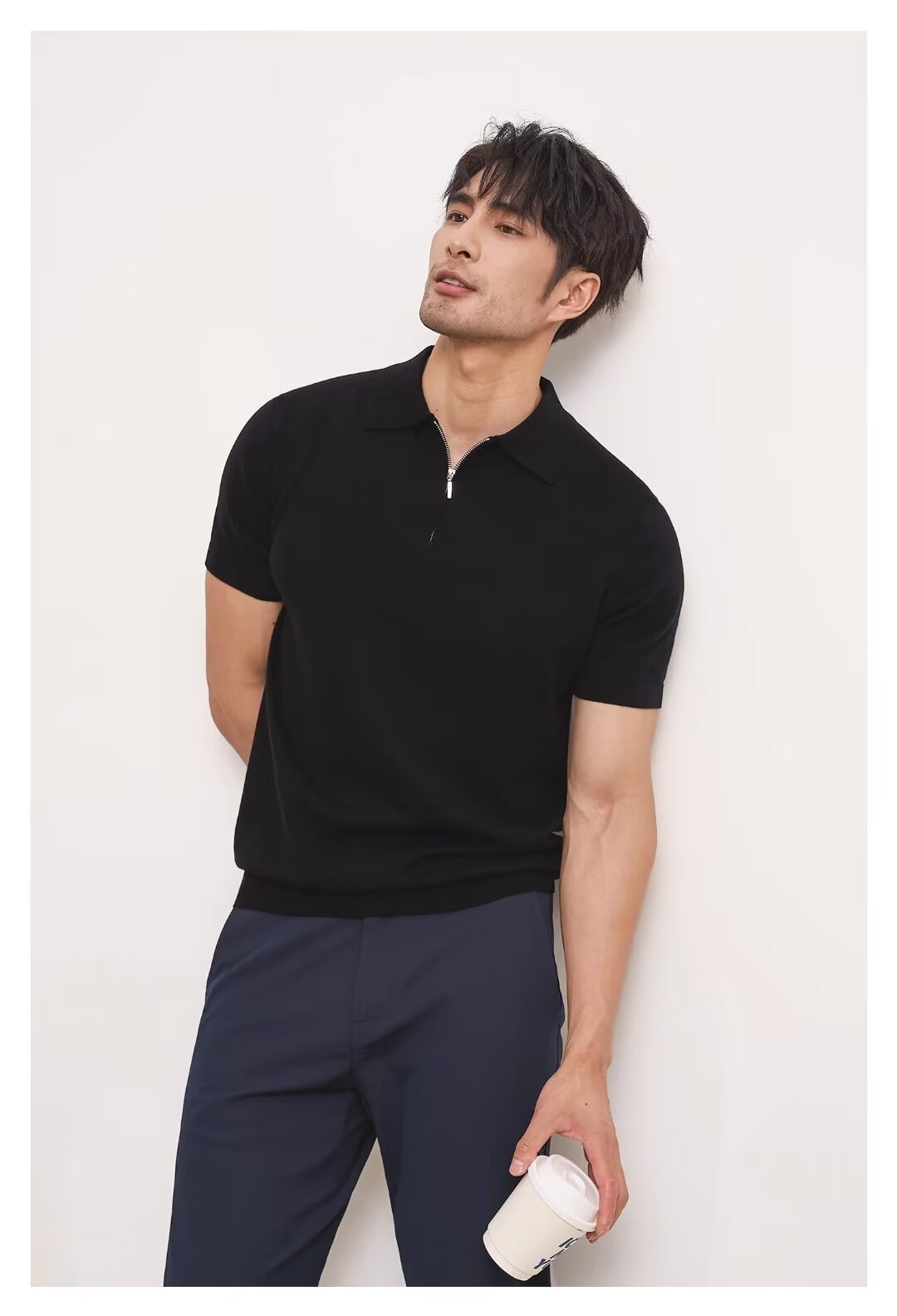 Light Luxury Zipper Polo Shirt Lapel Short Sleeve - Image 12