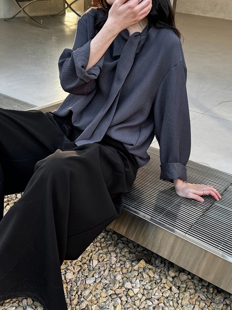 Retro Elegant Ribbon Texture Shirt For Women - Image 4