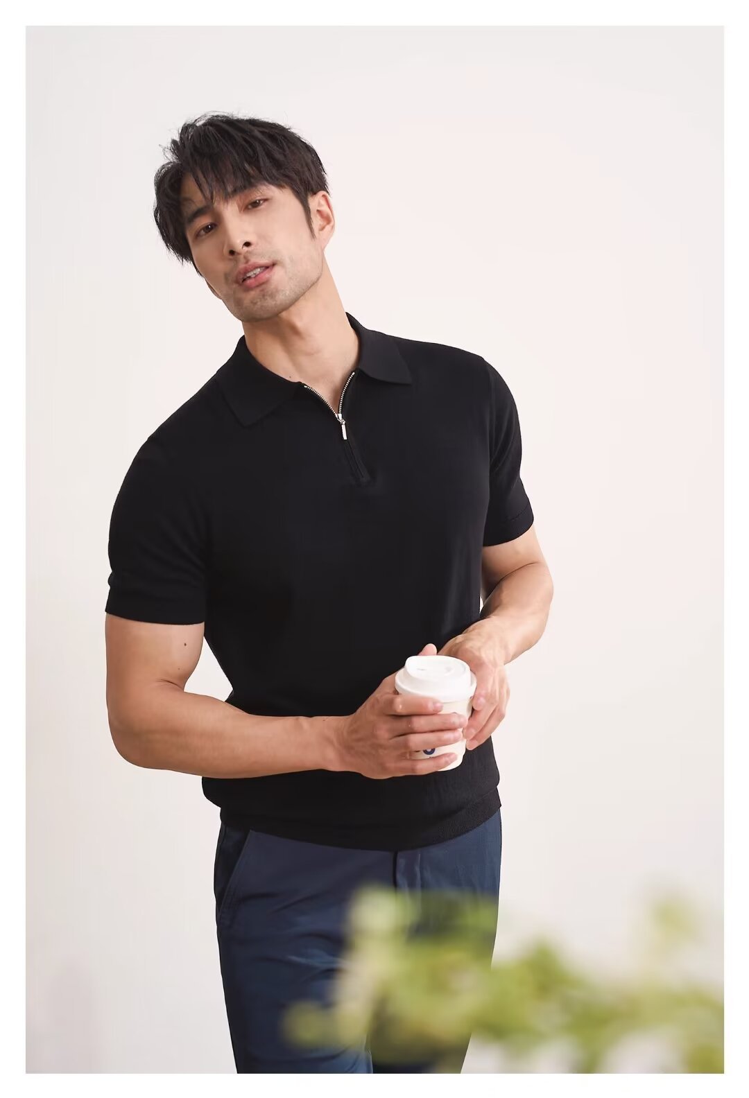 Light Luxury Zipper Polo Shirt Lapel Short Sleeve - Image 15